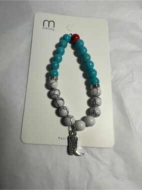 Turquoise & White Beaded Bracelet with Cowboy Boot Charm